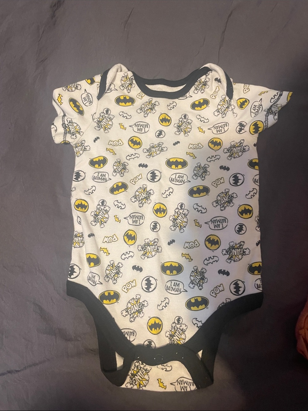 Batman White One-Piece Bodysuit with Yellow and Black Logos